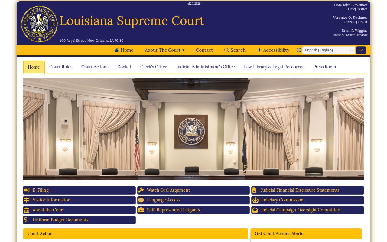 Louisiana Supreme Court official judiciary page for criminal court access