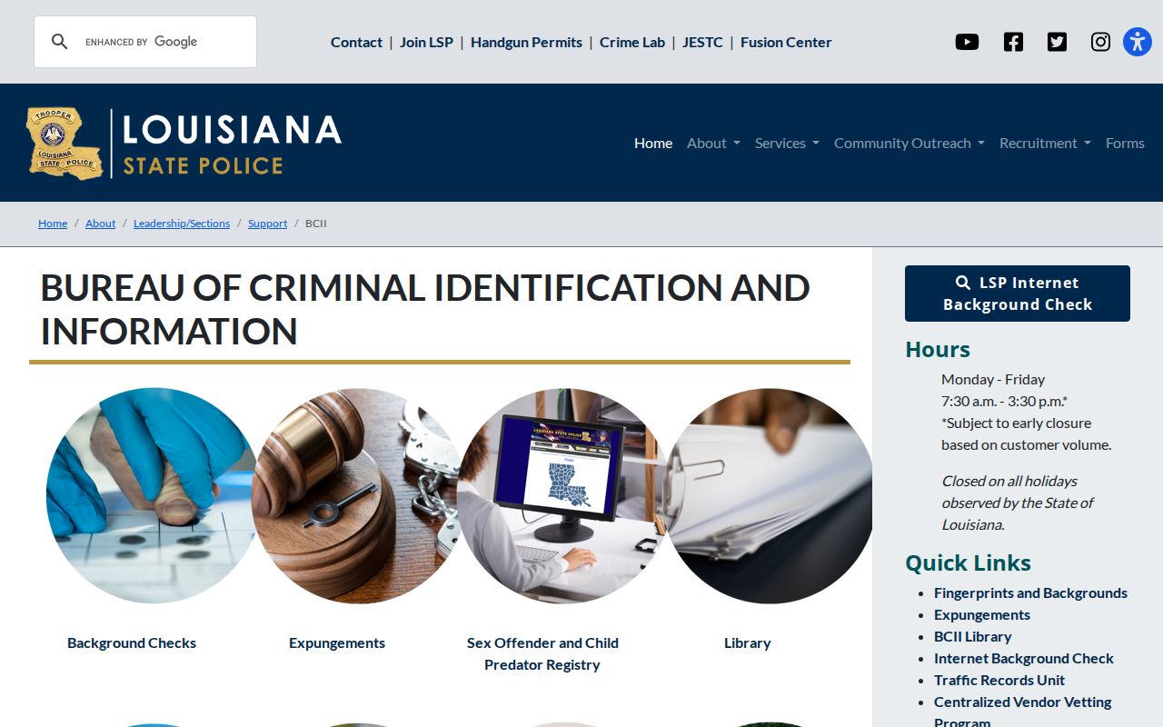 Louisiana State Police criminal history repository for St. John the Baptist Parish