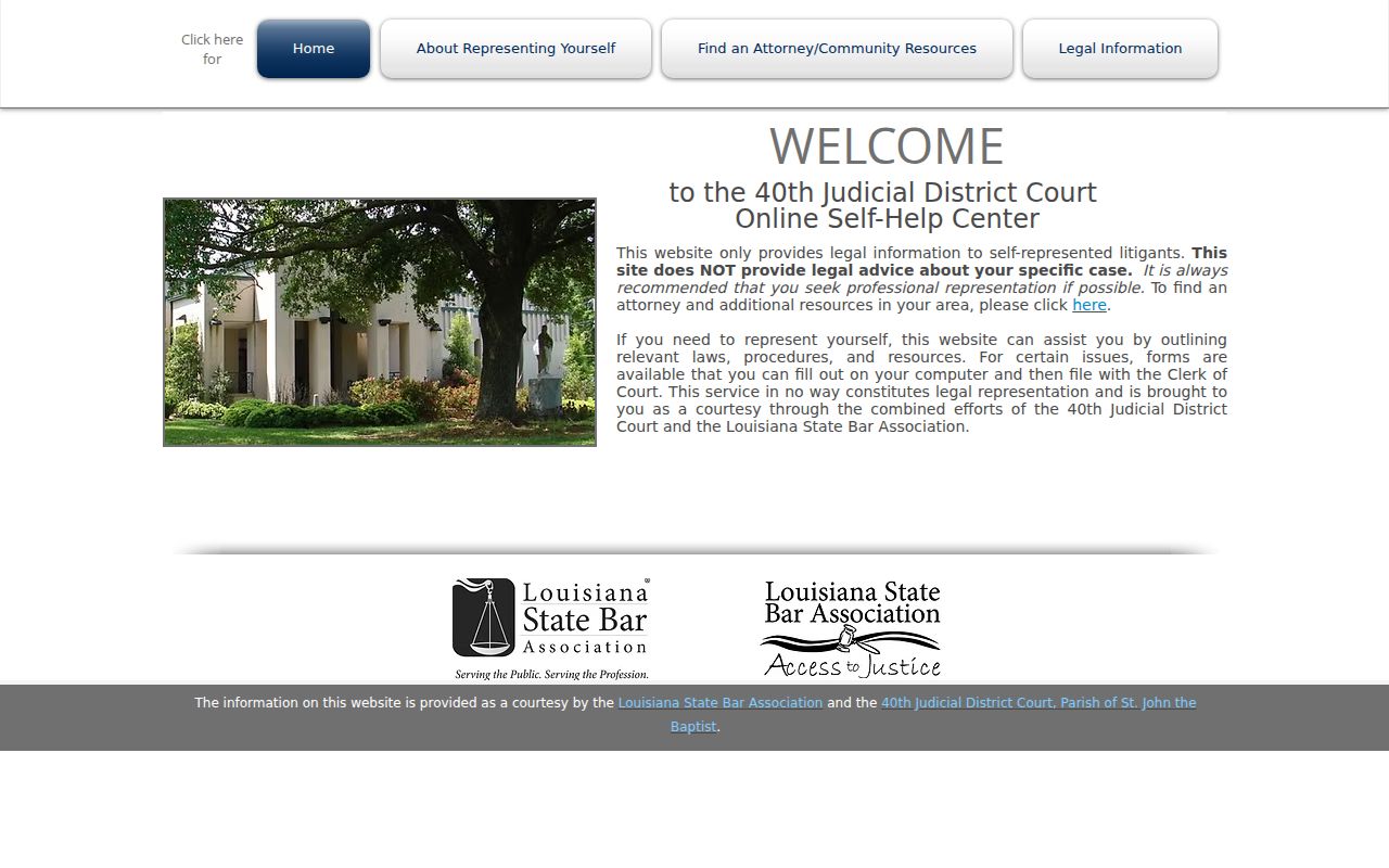 40th Judicial District self-help resource for St. John the Baptist Parish criminal cases
