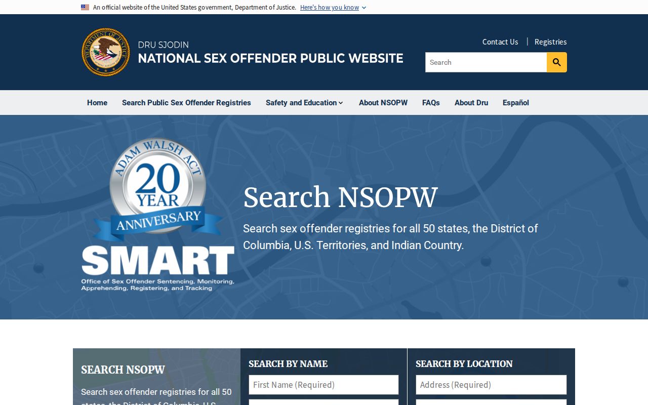 United States Department of Justice NSOPW national sex offender search